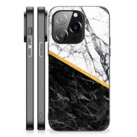 iPhone 14 Pro Marmeren Print Telefoonhoesje Marmer Wit Zwart - Origineel Cadeau Man