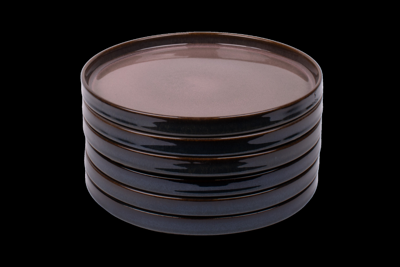 Set van 6 dinerborden - 26 cm - Vila Nova - blauw met roze - recht rand - Portugees stoneware