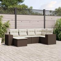 6-delige Loungeset met kussens poly rattan bruin