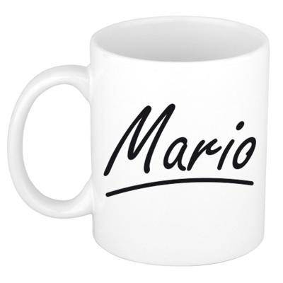 Mario Naam koffiemok - beker - met sierlijke letters - wit - 300 ml - Cadeau - Heren Mario Naam koffiemok - beker - met sierlijke letters - wit - 300 ml - Cadeau - Heren