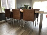 Set van 6 leren kuip eetkamerstoelen - met wieltjes - bruin leer - Echt leer, Modern, ontdek de vele Leersoorten en Kleuren bij ShopX