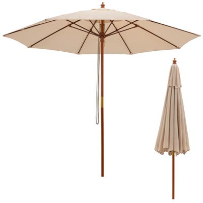 Ronde Terrasparaplu Houten Marktparaplu 8 Glasvezelribben Draagbare Tafelparaplu Buitenparaplu voor Tuin Terras Dek Beige