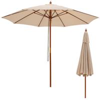 Ronde Terrasparaplu Houten Marktparaplu 8 Glasvezelribben Draagbare Tafelparaplu Buitenparaplu voor Tuin Terras Dek Beige