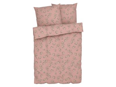 LIVARNO home Microfiber satijnen beddengoed, ademend, 200 x 200 cm (Let op: LV OSNL) (Roze olijfbladeren)