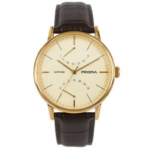 Prisma Herenhorloge P.1602 Lederen band Goudkleurig