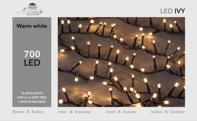 Led ivy 700l/16m warmwit 4m aanloopsnoer zwart/ip44 Anna's collection - Annas collection