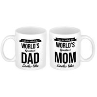 The Greatest Mom en Dad mok - Cadeau beker set voor Papa en Mama   -