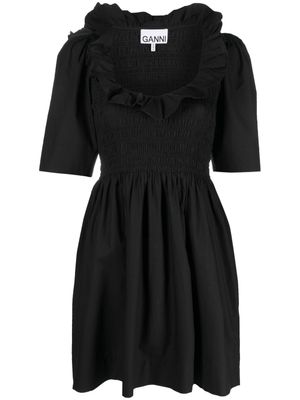 GANNI robe courte en coton biologique à fronces - Noir