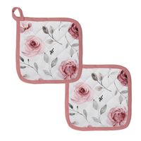 HAES DECO - Set van 2 Pannenlappen - 20x20 cm - 100% Katoen - Rustic Rose - thumbnail