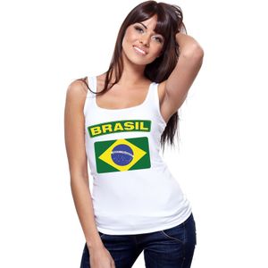 Singlet shirt/ tanktop Braziliaanse vlag wit dames