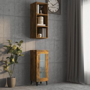 Wandkast 32,5x34,5x90 cm bewerkt hout gerookt eikenkleurig