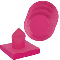 Santex 20x taart/gebak bordjes/25x servetten - fuchsia roze - Feestbordjes - thumbnail