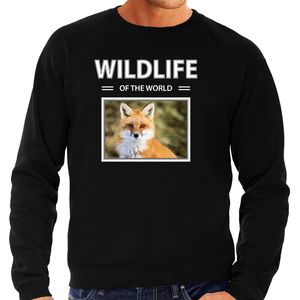 Vos sweater / trui met dieren foto wildlife of the world zwart voor heren