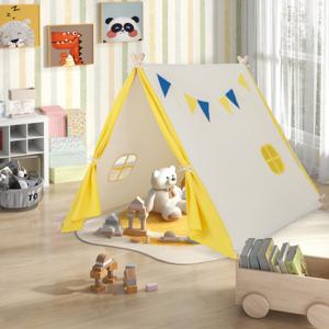 Kinderspeeltent Driehoekige Kindertent met Massief Houten Frame Katoenen Canvas Tent voor Binnen en Buiten Kasteelspeeltent voor Kinderen