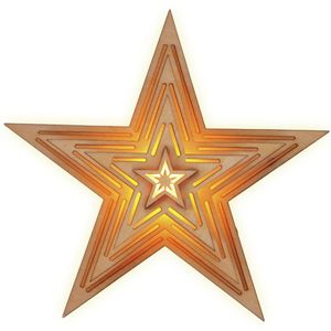 Houten kerststerren hangdecoraties met warm witte verlichting 15 cm