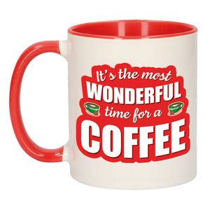 Grappige Kerst cadeau mok - its the most wonderful time for a coffee - rood