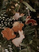 Set van 6 platte houten kerstornamenten Brocéliande karamel - thumbnail