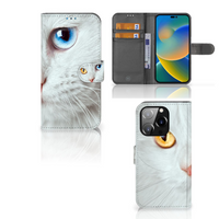 iPhone 14 Pro Telefoonhoesje met Pasjes Witte Kat - thumbnail