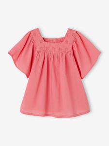 Blouse met vierkante halslijn en Engels borduursel baby's framboos