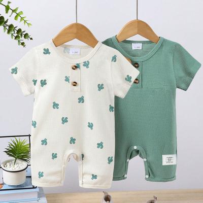 2pcs/Set Baby Boy Summer New Waffle Cactus Print & Solid Color Casual Fashion Romper Suit Multicolor / 12-18M