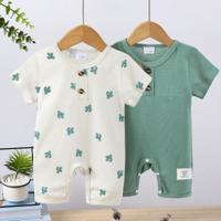 2pcs/Set Baby Boy Summer New Waffle Cactus Print & Solid Color Casual Fashion Romper Suit Multicolor / 12-18M