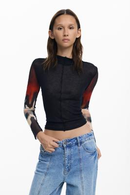 T-shirt met transparante mouwen - BLACK - L