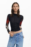 T-shirt met transparante mouwen - BLACK - M