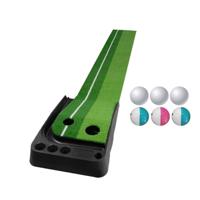 PGM Golf Putting Mat Push-Rod Trainer 2.5 m met drie zachte ballen & drie Bicolor ballen zonder Auto bal terugkeer Fairway (groen)