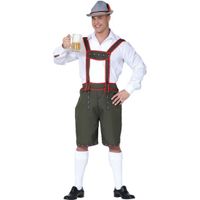 Groene/rode bierfeest/oktoberfest lederhosen broek verkleedkleding voor heren L (52-54)  -
