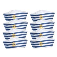 Carnaval verkleed Matroos/Matrozen hoedje - 8x - wit/blauw - voor volwassenen - Maritiem thema Carnaval verkleed Matroos/Matrozen hoedje - 8x - wit/blauw - voor volwassenen - Maritiem thema