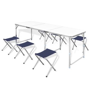 Campingtafel inklapbaar en verstelbaar aluminium 180 x 60 cm 6 stoelen