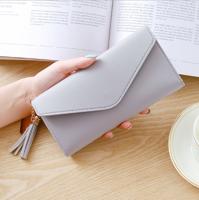 Lange portefeuille vrouwen portemonnees kwast mode Coin Purse kaarthouder portefeuilles vrouwelijke koppeling PU lederen portemonnee (licht paars)