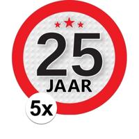 5x 25 jaar leeftijd sticker - rond - dia 9 cm - 25 jaar verjaardag/jubileum/leeftijd versiering