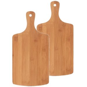 2x stuks bamboe houten snijplanken met handvat 40 x 19,5 cm