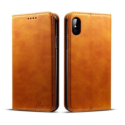 Suteni kalf textuur horizontale Flip lederen case voor iPhone X/XS met houder & kaartsleuven & portemonnee (bruin)