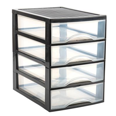 Ladekastje bureau organizer - 4x lades - zwart/transparant - L26 x B35 x H36 cm - kunststof