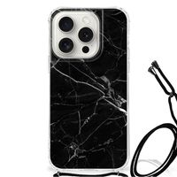 iPhone 15 Pro Anti-Shock Hoesje Marmer Zwart - Origineel Cadeau Vader