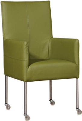 Groene leren moderne eetkamerstoel Spark - poot rond rvs met wiel - Toledo Leer Apple Green (groen leer)