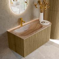 Badmeubel Mondiaz Kurve-Dlux | 95 cm | Meubelkleur Dusk | Wastafelkleur Arena | Solid surface | Wasbak linker zijde spoelbak | 1 kraangat