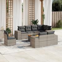 9-delige Loungeset met kussens poly rattan grijs