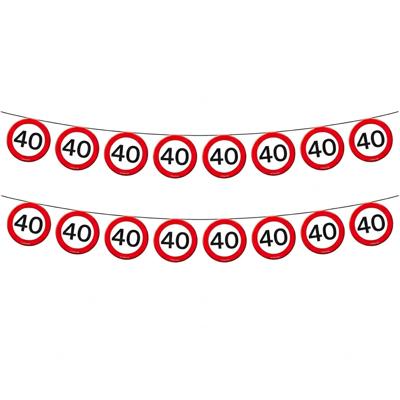 Vlaggenlijn - 2x - papier - 10 meter - 40 jaar - verkeersborden - feestversiering