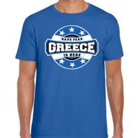 Have fear Greece is here / Griekenland supporter t-shirt blauw voor heren