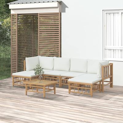 7-delige Loungeset met kussens bamboe crèmewit