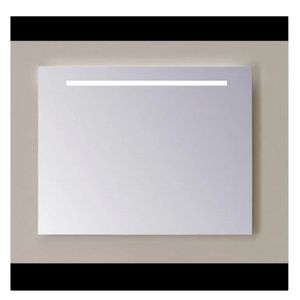 Spiegel Sanicare Q-Mirrors 100x60 cm PP-Geslepen Vierkant Met Aan De Bovenkant Gezandstraalde Strook LED Cold White en Afstandsbediening incl. ophangmateriaal