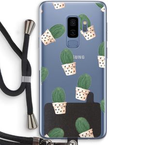Cactusprint roze: Samsung Galaxy S9 Plus Transparant Hoesje met koord