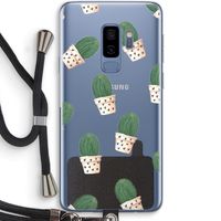 Cactusprint roze: Samsung Galaxy S9 Plus Transparant Hoesje met koord