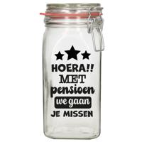 Bellatio Decorations Cadeau voorraadpot/snoeppot - pensioen - glas - 12 x 7 cm - 1,5 liter - collega   - - thumbnail