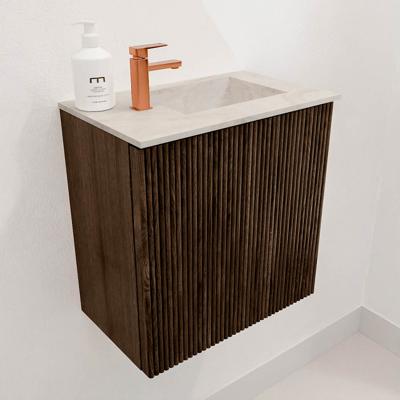 Toiletmeubel Mondiaz Joya Dlux | 40 cm | Meubelkleur Walnut | Faye wastafel Ostra Wasbak Rechts | 1 kraangat