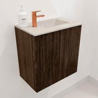 Toiletmeubel Mondiaz Joya Dlux | 40 cm | Meubelkleur Walnut | Faye wastafel Ostra Wasbak Rechts | 1 kraangat