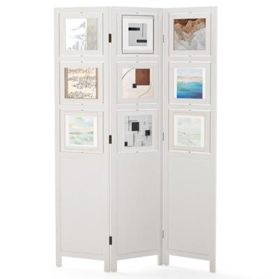 170 x 121 cm Paravent met 360° Draaibare 9 Fotolijsten Kamerscherm van Paulowniahout Wit